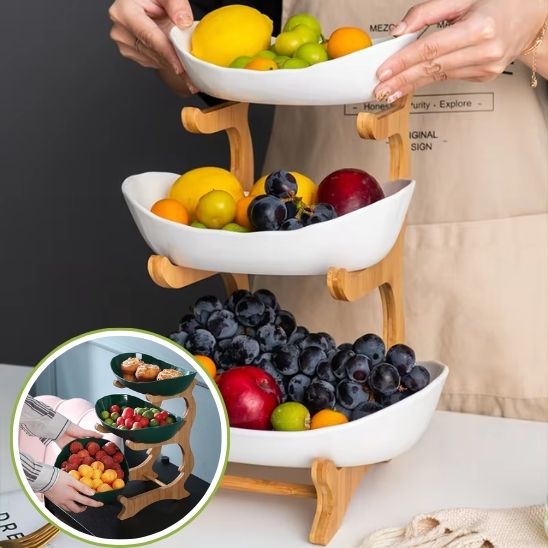 Présentoir à fruits en bambou  – Support moderne pour cuisine