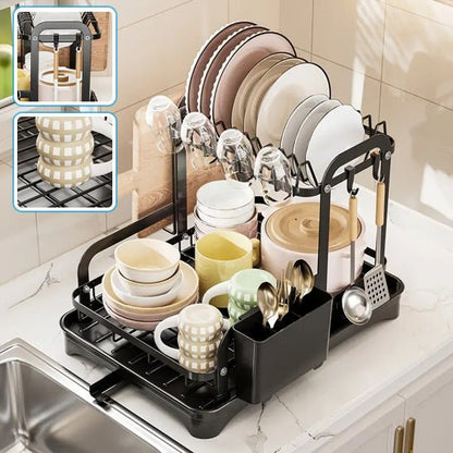 Égouttoir de Vaisselle Double Niveau avec Plateau Drainant