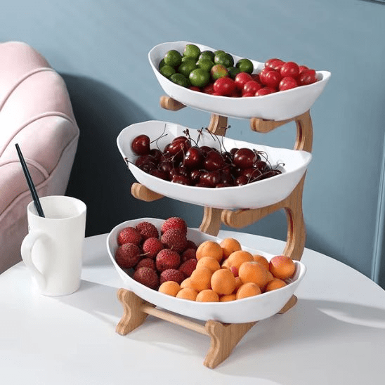 Présentoir à fruits en bambou  – Support moderne pour cuisine