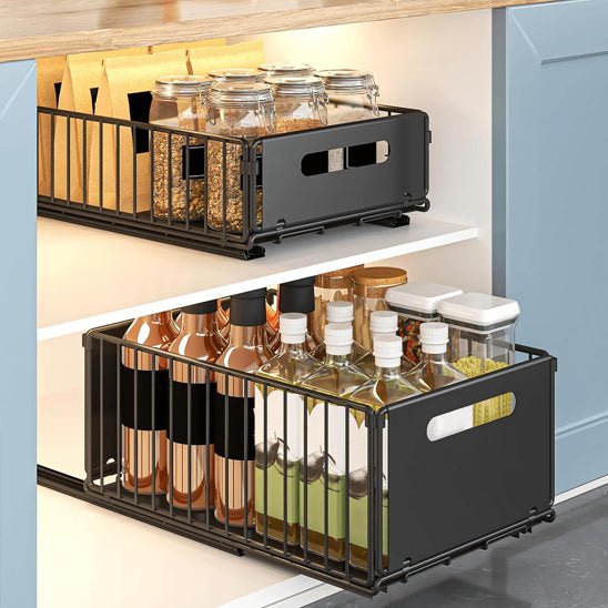 Organisateur coulissant pour placard de cuisine en acier carbone