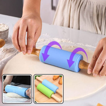 Rouleau en silicone et poignées en bois