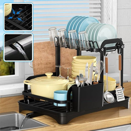 Égouttoir de Vaisselle Double Niveau avec Plateau Drainant