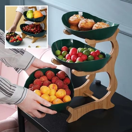 Présentoir à fruits en bambou  – Support moderne pour cuisine