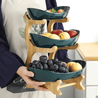 Présentoir à fruits en bambou  – Support moderne pour cuisine