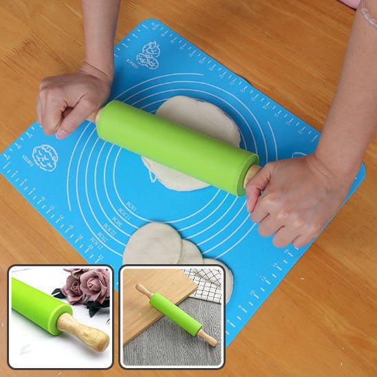 Rouleau en silicone et poignées en bois