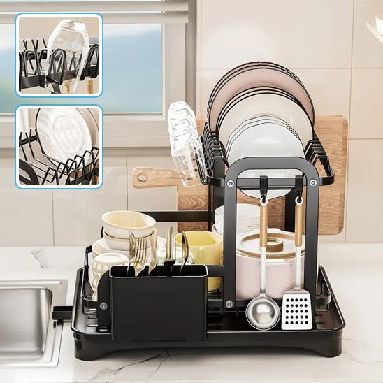 Égouttoir de Vaisselle Double Niveau avec Plateau Drainant