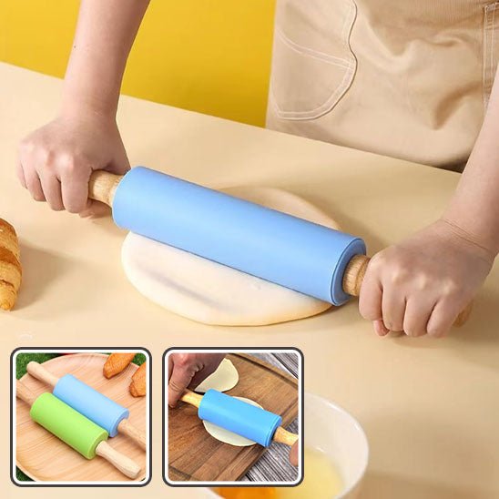 Rouleau en silicone et poignées en bois